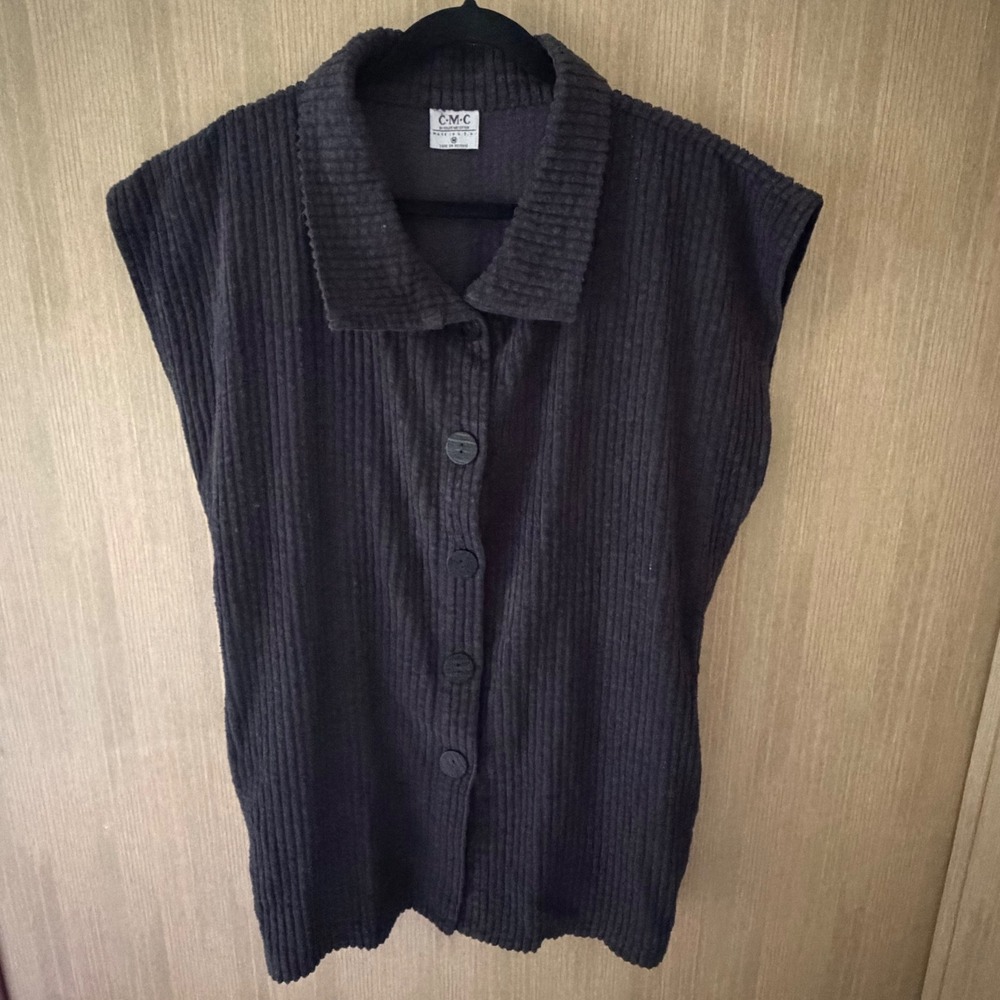 CMC Color Me Cotton Button Down Top Womens M Gray Corduroy Sleeveless Excellent